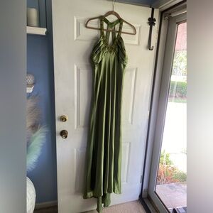 Green satin dress